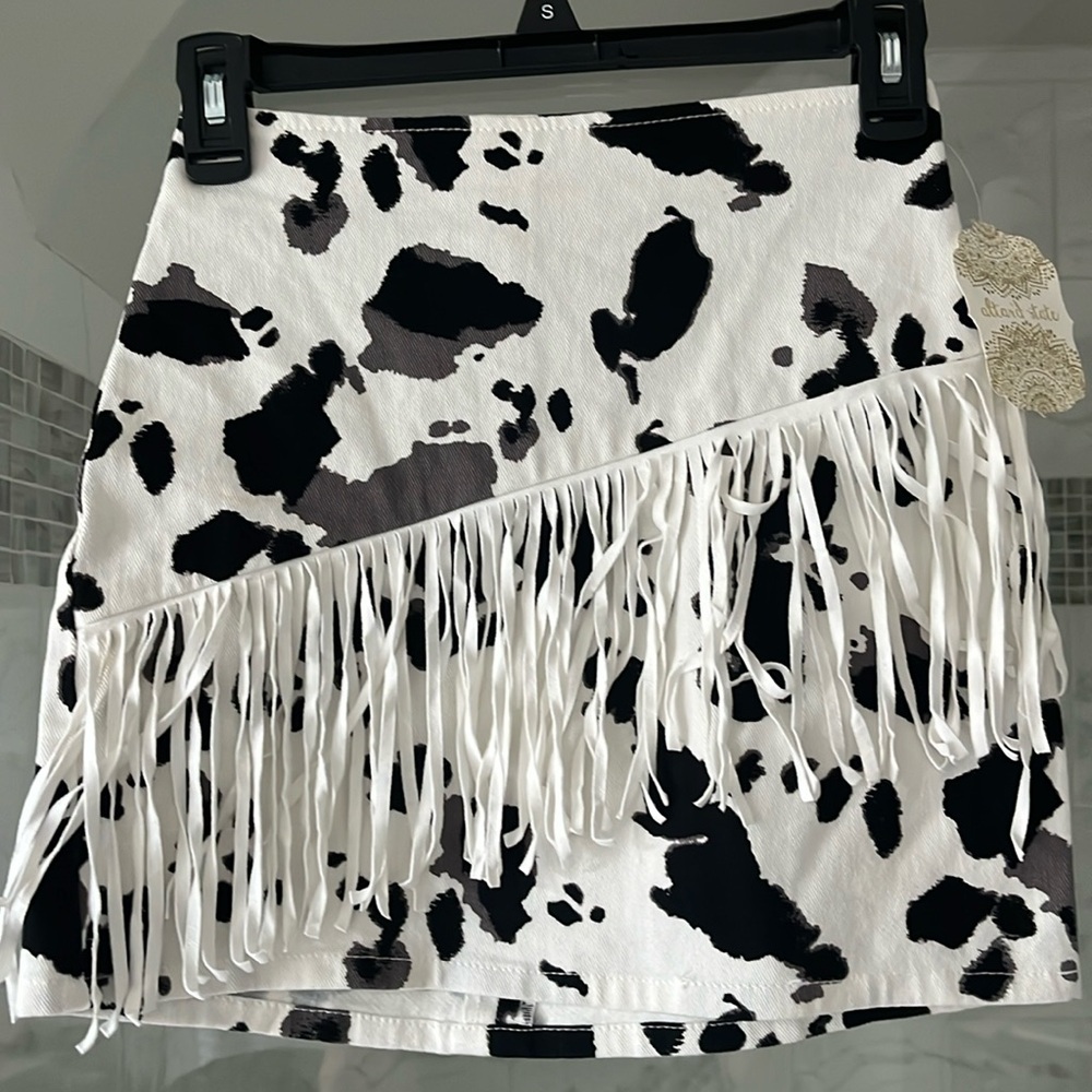 Altar’d State cream and black western mini skirt with fringe, XS